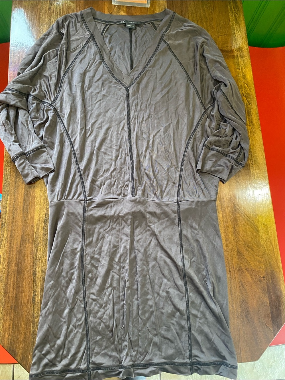 A/X Armani Exchange Women’s Dark Gray V-Neck Long Mini Dress